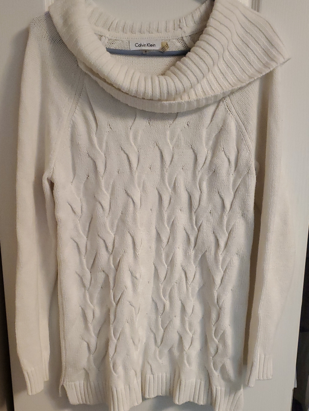 Calvin Klein Cream Cable Cowl-Neck Sweater